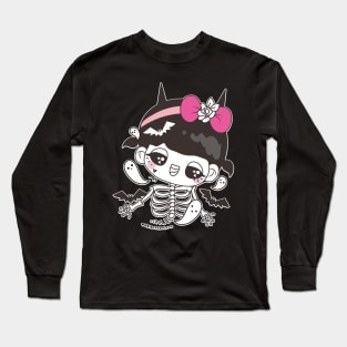 kawaii cute ghost cute skull, cute halloween girl Long Sleeve T-Shirt